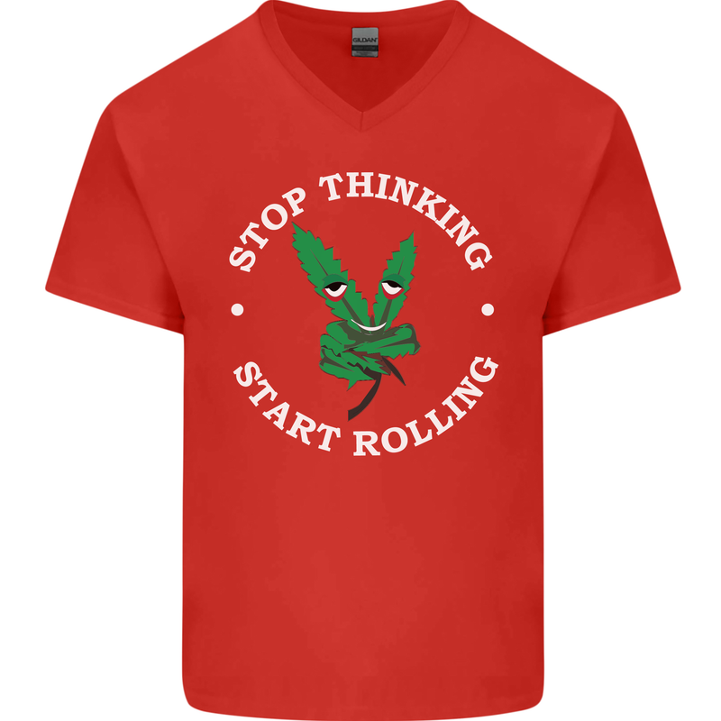 Rolling Funny Bong Weed Cannabis Drugs Mens V-Neck Cotton T-Shirt Red