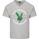 Rolling Funny Bong Weed Cannabis Drugs Mens V-Neck Cotton T-Shirt Sports Grey