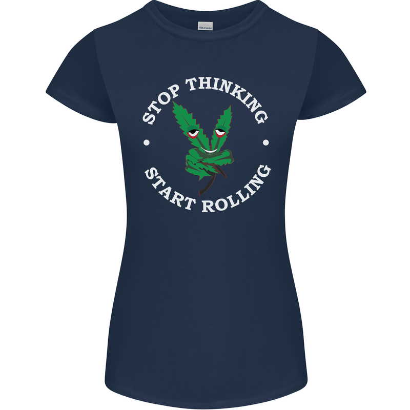 Rolling Funny Bong Weed Cannabis Drugs Womens Petite Cut T-Shirt Navy Blue