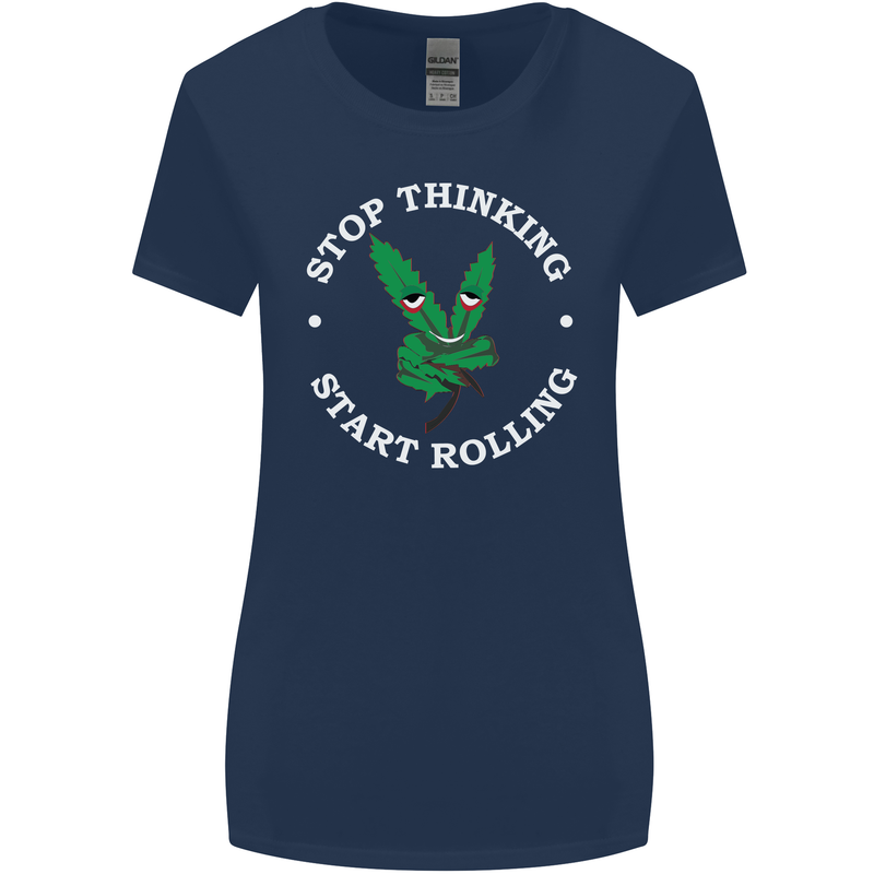 Rolling Funny Bong Weed Cannabis Drugs Womens Wider Cut T-Shirt Navy Blue
