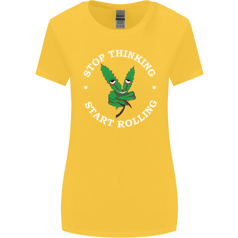 Rolling Funny Bong Weed Cannabis Drugs Womens Wider Cut T-Shirt Yellow