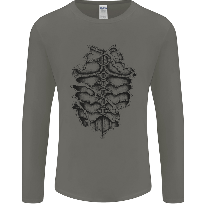 Roman Armour Fancy Dress Warrior Gym MMA Mens Long Sleeve T-Shirt Charcoal