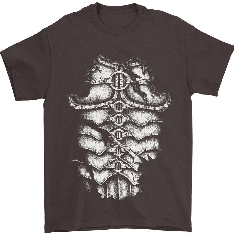 Roman Armour Fancy Dress Warrior Gym MMA Mens T-Shirt Cotton Gildan Dark Chocolate