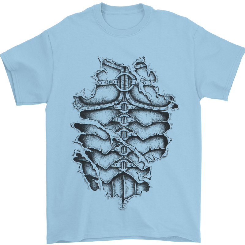 Roman Armour Fancy Dress Warrior Gym MMA Mens T-Shirt Cotton Gildan Light Blue