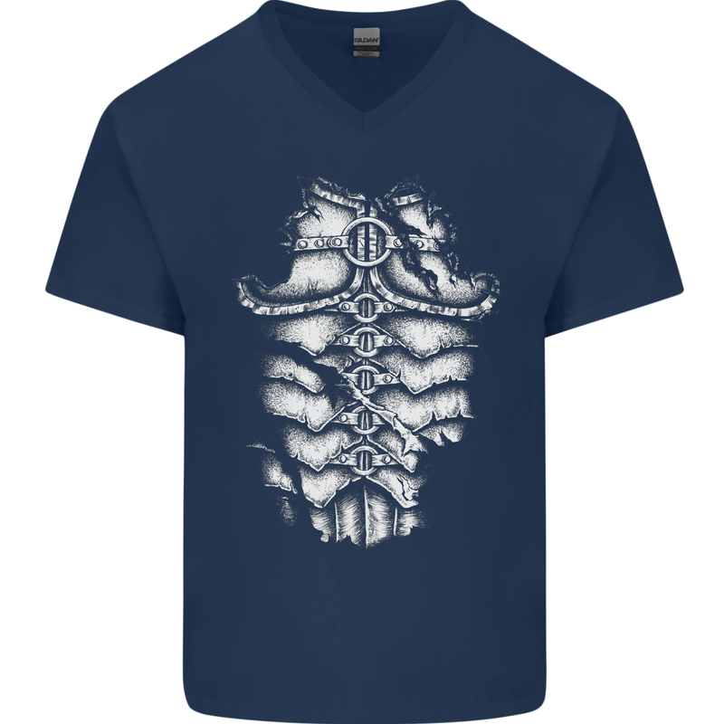 Roman Armour Fancy Dress Warrior Gym MMA Mens V-Neck Cotton T-Shirt Navy Blue
