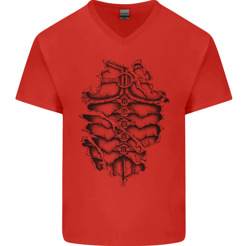 Roman Armour Fancy Dress Warrior Gym MMA Mens V-Neck Cotton T-Shirt Red
