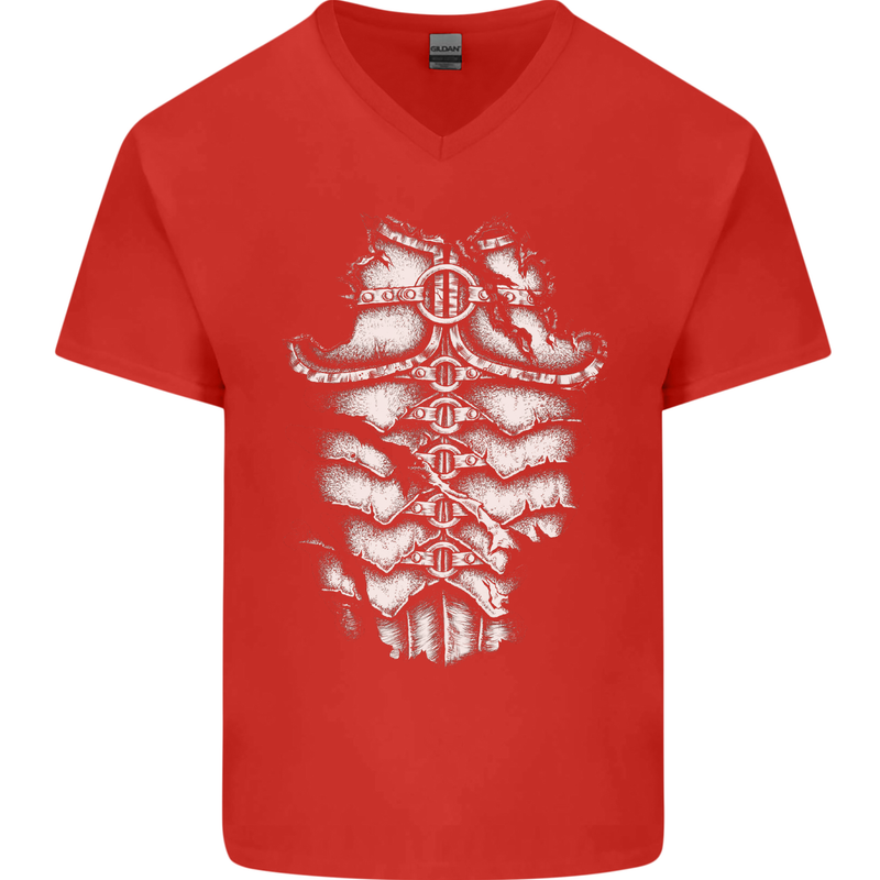 Roman Armour Fancy Dress Warrior Gym MMA Mens V-Neck Cotton T-Shirt Red