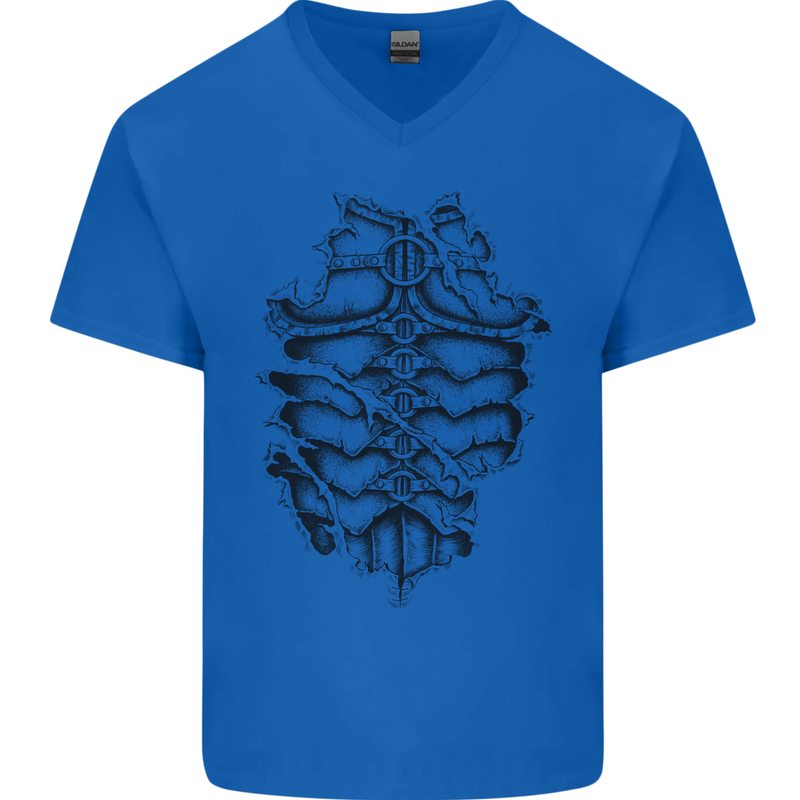 Roman Armour Fancy Dress Warrior Gym MMA Mens V-Neck Cotton T-Shirt Royal Blue