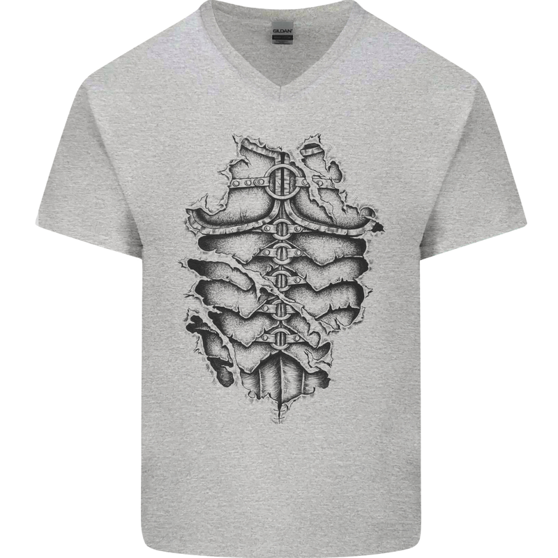 Roman Armour Fancy Dress Warrior Gym MMA Mens V-Neck Cotton T-Shirt Sports Grey