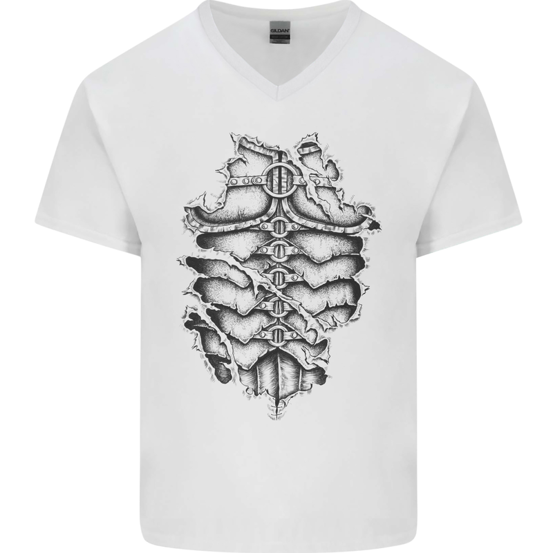 Roman Armour Fancy Dress Warrior Gym MMA Mens V-Neck Cotton T-Shirt White