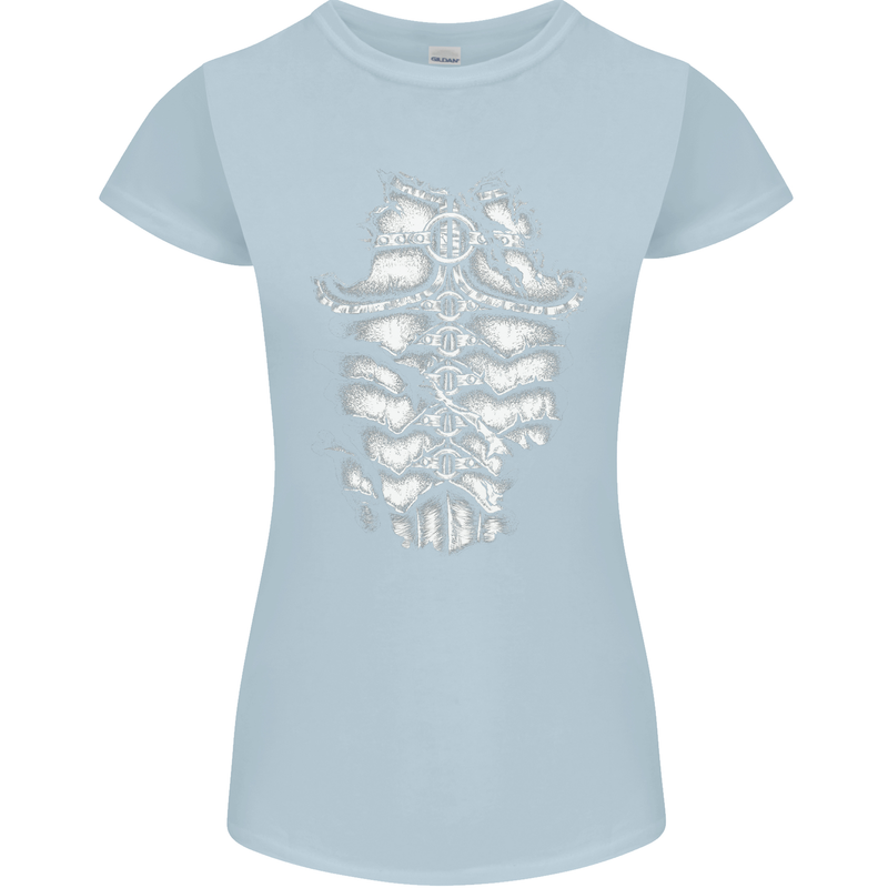 Roman Armour Fancy Dress Warrior Gym MMA Womens Petite Cut T-Shirt Light Blue