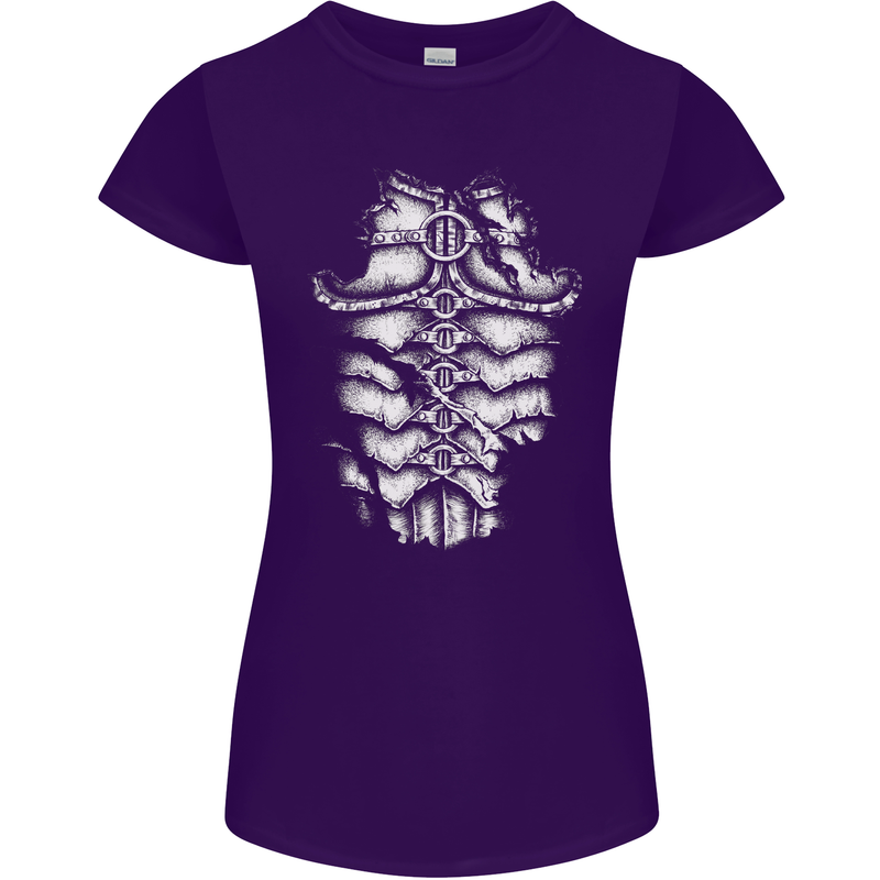 Roman Armour Fancy Dress Warrior Gym MMA Womens Petite Cut T-Shirt Purple