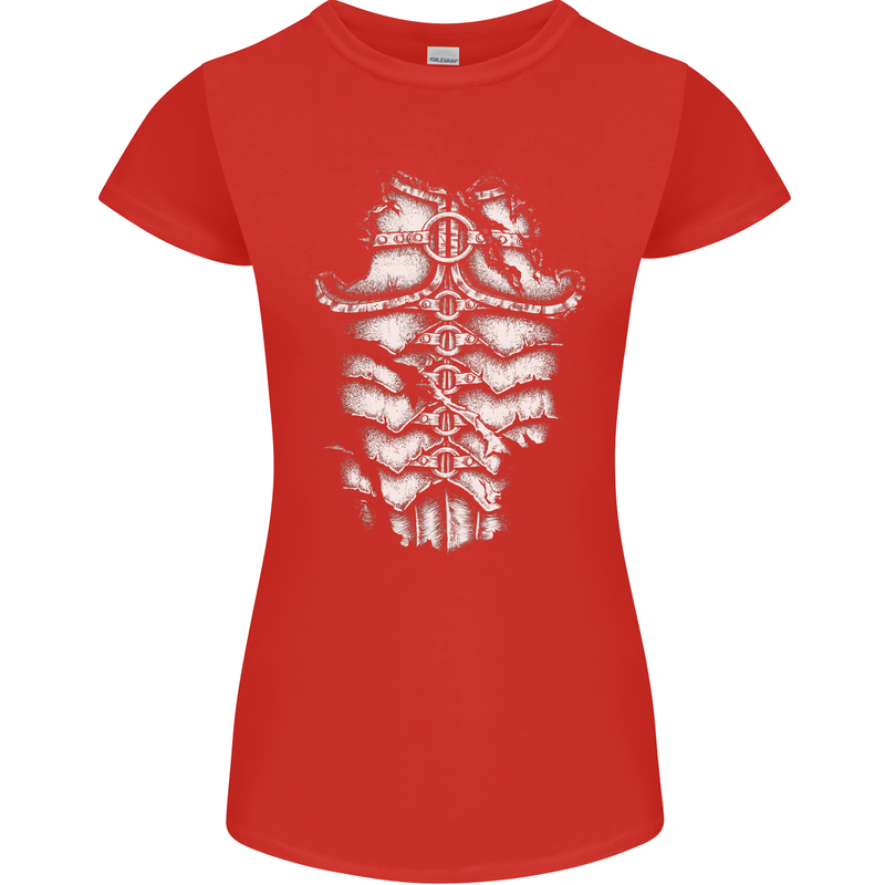 Roman Armour Fancy Dress Warrior Gym MMA Womens Petite Cut T-Shirt Red