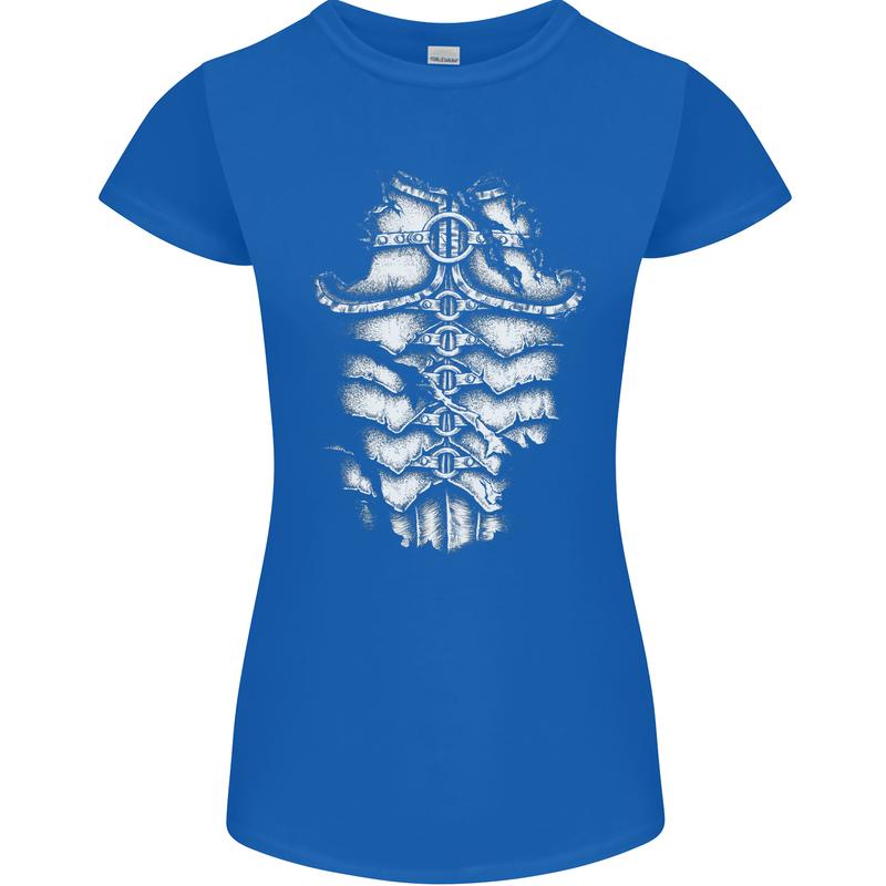 Roman Armour Fancy Dress Warrior Gym MMA Womens Petite Cut T-Shirt Royal Blue