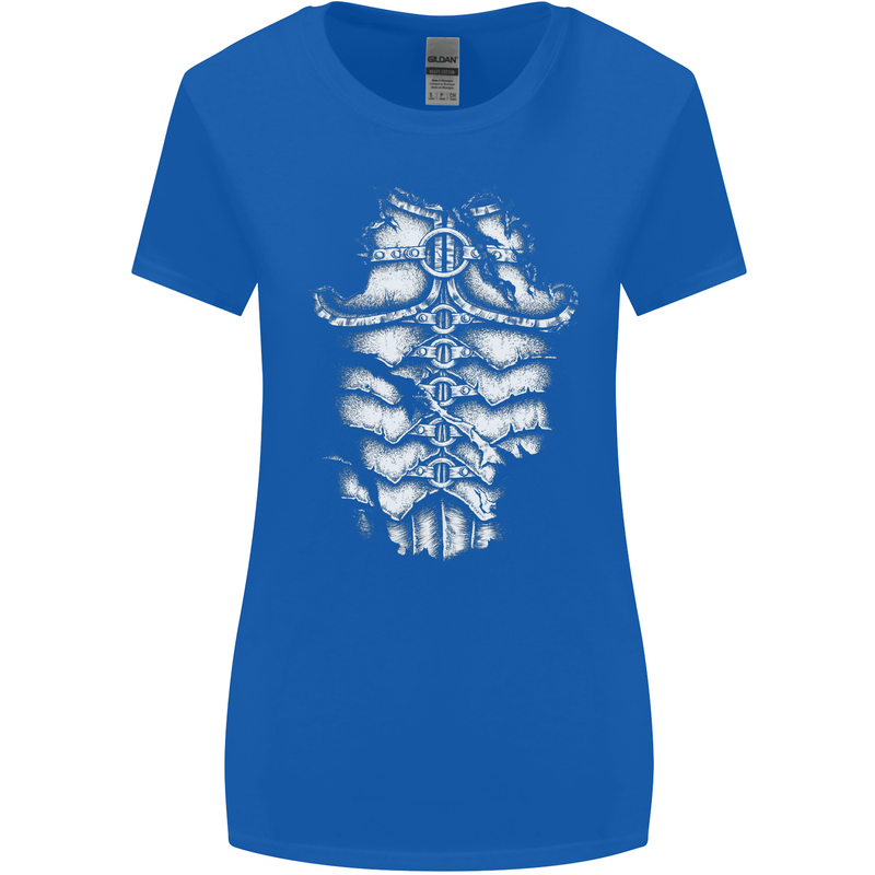 Roman Armour Fancy Dress Warrior Gym MMA Womens Wider Cut T-Shirt Royal Blue