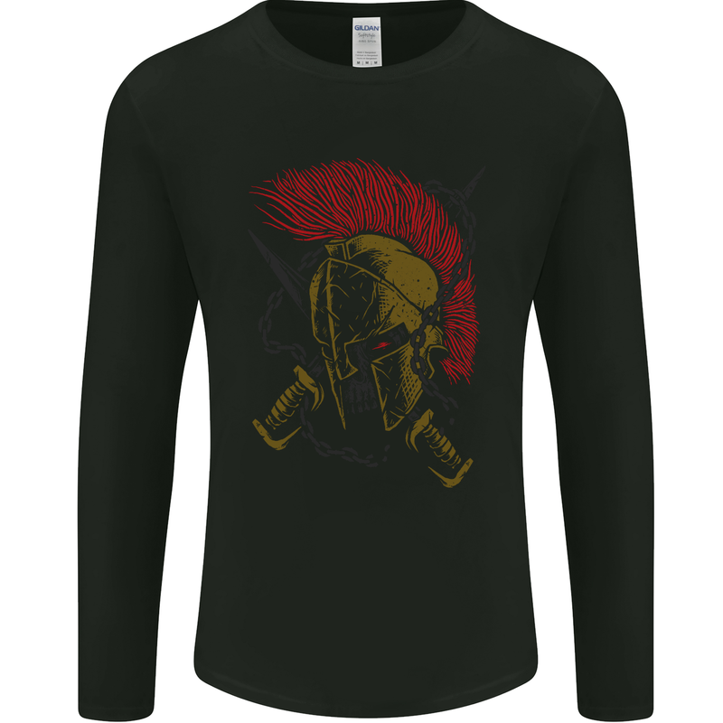 Roman Demon Skull MMA Gym Spartan Helmet Mens Long Sleeve T-Shirt Black