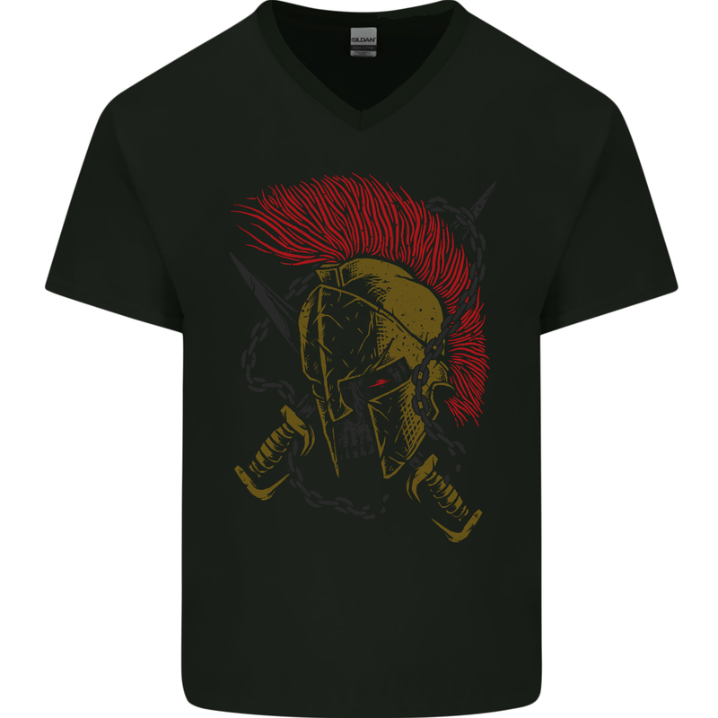 Roman Demon Skull MMA Gym Spartan Helmet Mens V-Neck Cotton T-Shirt Black