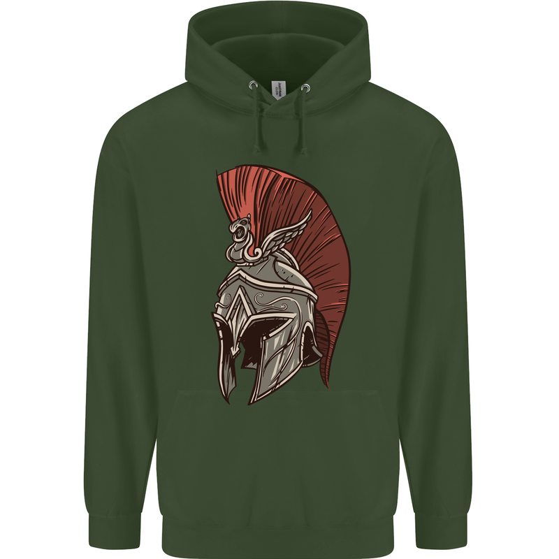 Roman Helmet Bodybuilding Gym Spartan Childrens Kids Hoodie Forest Green