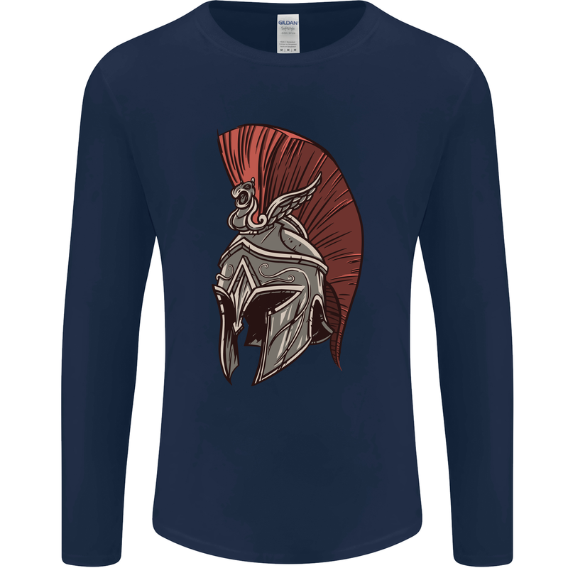 Roman Helmet Bodybuilding Gym Spartan Mens Long Sleeve T-Shirt Navy Blue