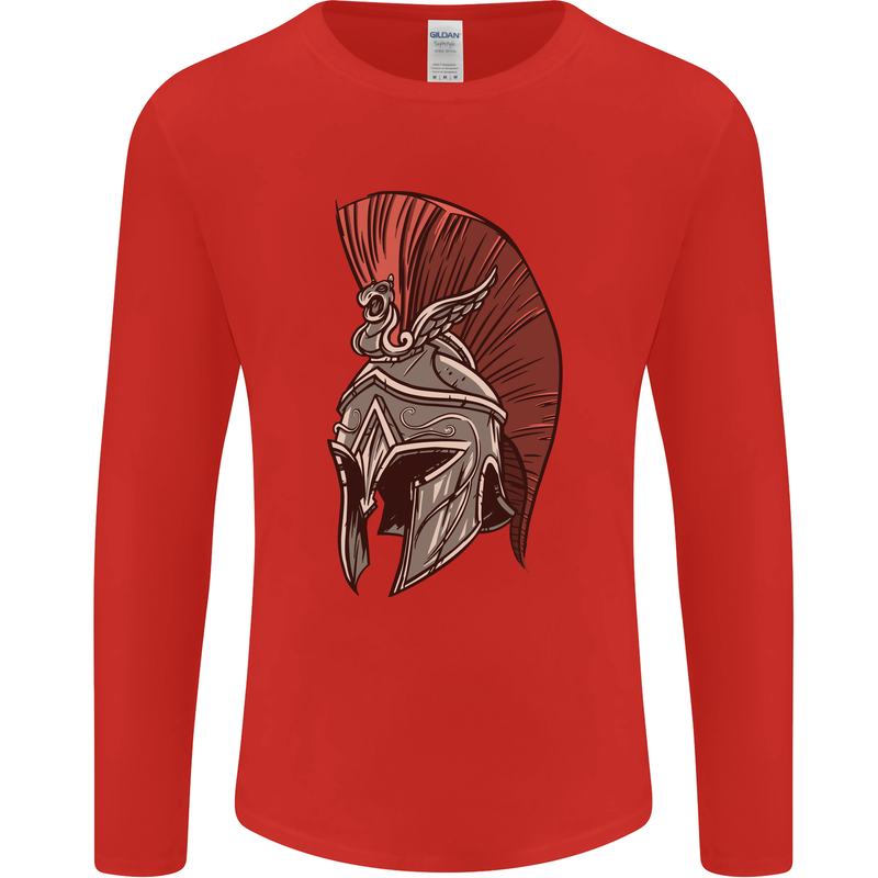 Roman Helmet Bodybuilding Gym Spartan Mens Long Sleeve T-Shirt Red