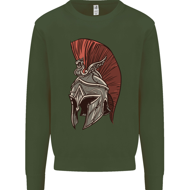 Roman Helmet Bodybuilding Gym Spartan Mens Sweatshirt Jumper Forest Green