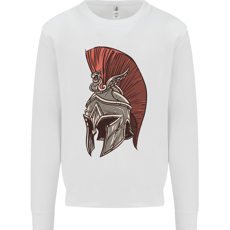 Roman Helmet Bodybuilding Gym Spartan Mens Sweatshirt Jumper White