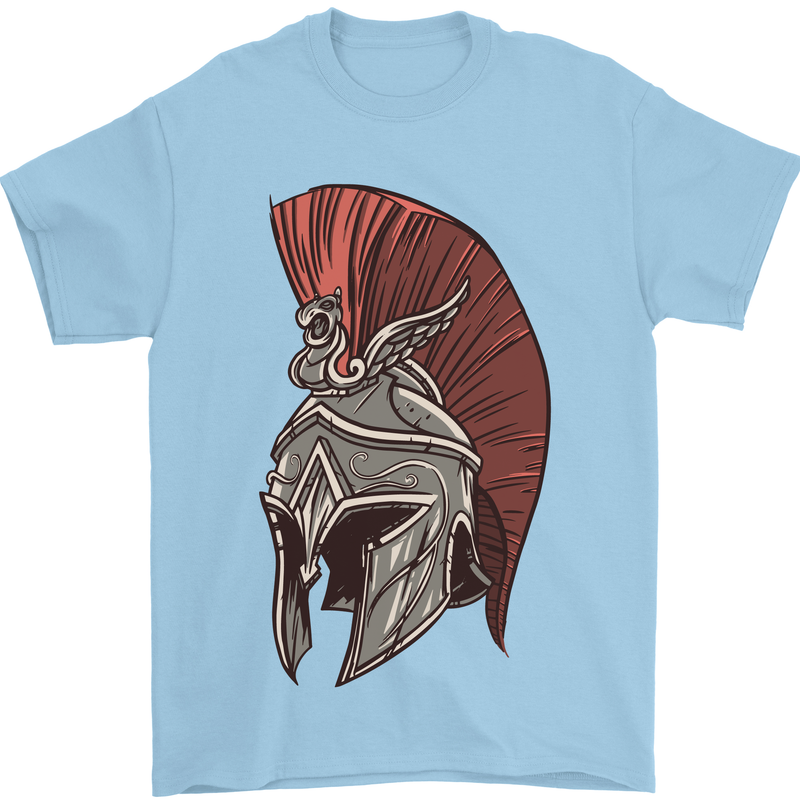 Roman Helmet Bodybuilding Gym Spartan Mens T-Shirt 100% Cotton Light Blue