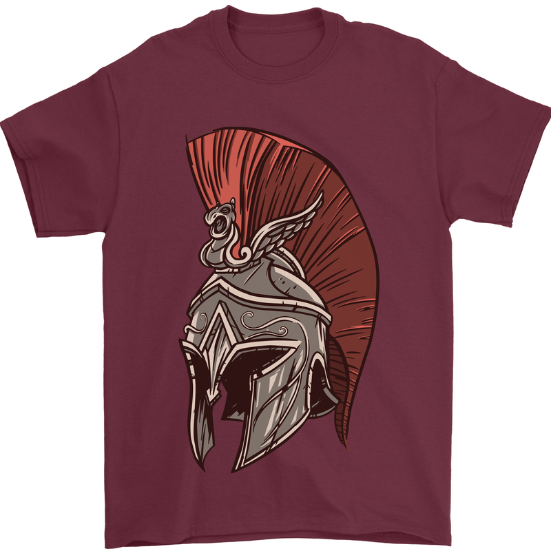 Roman Helmet Bodybuilding Gym Spartan Mens T-Shirt 100% Cotton Maroon