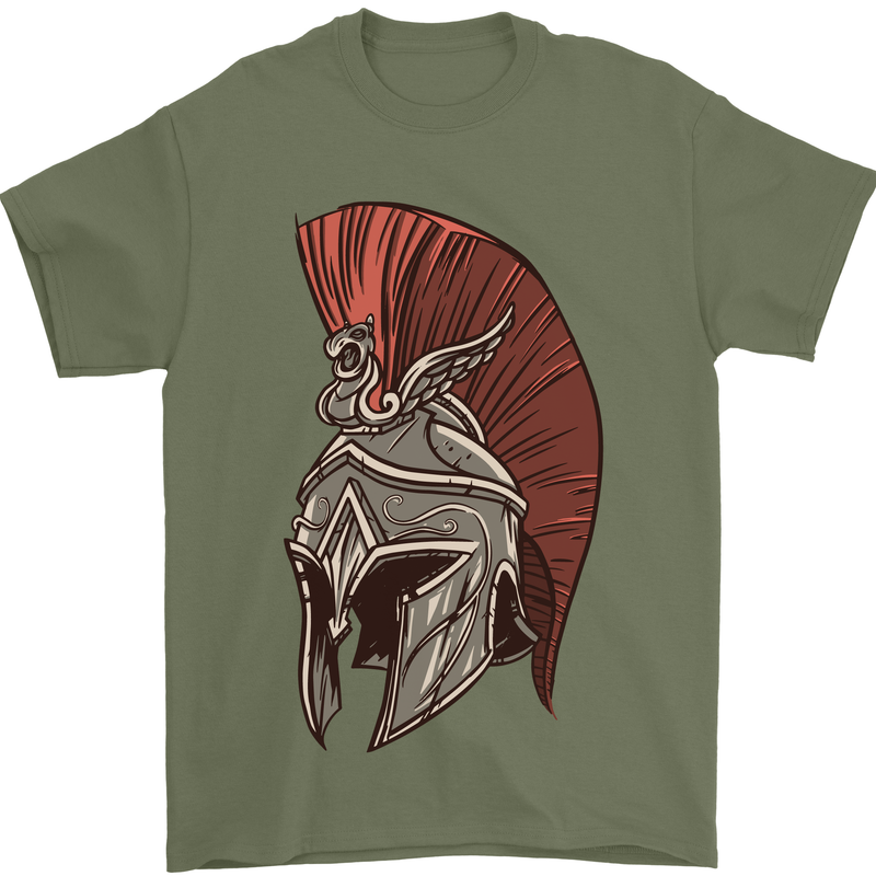 Roman Helmet Bodybuilding Gym Spartan Mens T-Shirt 100% Cotton Military Green