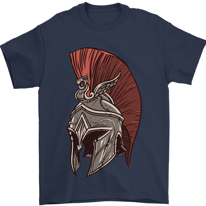 Roman Helmet Bodybuilding Gym Spartan Mens T-Shirt 100% Cotton Navy Blue