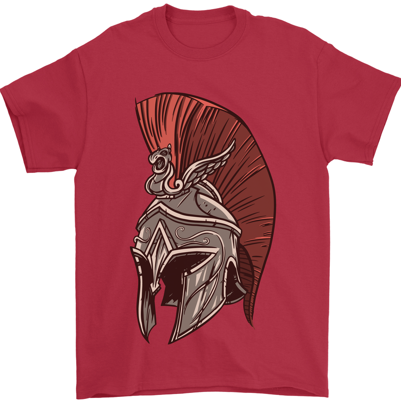 Roman Helmet Bodybuilding Gym Spartan Mens T-Shirt 100% Cotton Red