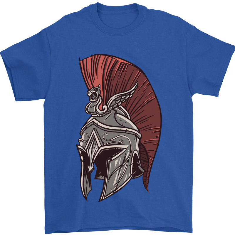 Roman Helmet Bodybuilding Gym Spartan Mens T-Shirt 100% Cotton Royal Blue