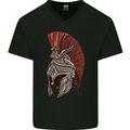 Roman Helmet Bodybuilding Gym Spartan Mens V-Neck Cotton T-Shirt Black