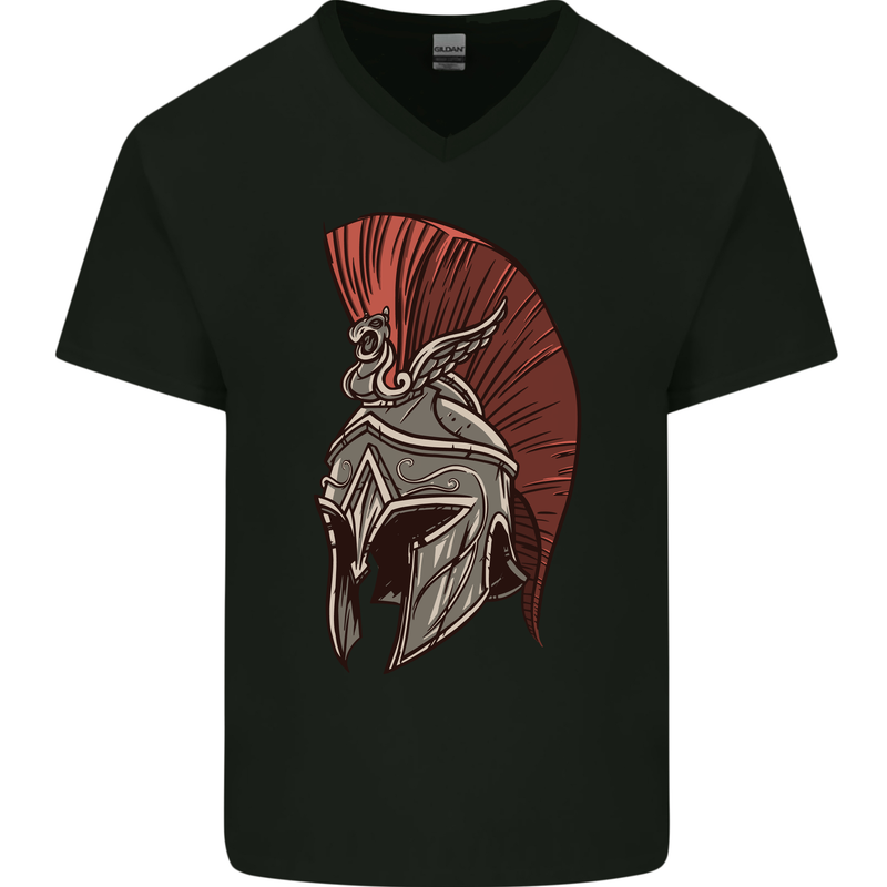 Roman Helmet Bodybuilding Gym Spartan Mens V-Neck Cotton T-Shirt Black