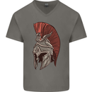 Roman Helmet Bodybuilding Gym Spartan Mens V-Neck Cotton T-Shirt Charcoal
