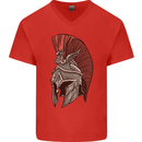 Roman Helmet Bodybuilding Gym Spartan Mens V-Neck Cotton T-Shirt Red