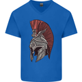Roman Helmet Bodybuilding Gym Spartan Mens V-Neck Cotton T-Shirt Royal Blue