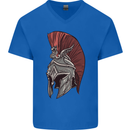 Roman Helmet Bodybuilding Gym Spartan Mens V-Neck Cotton T-Shirt Royal Blue