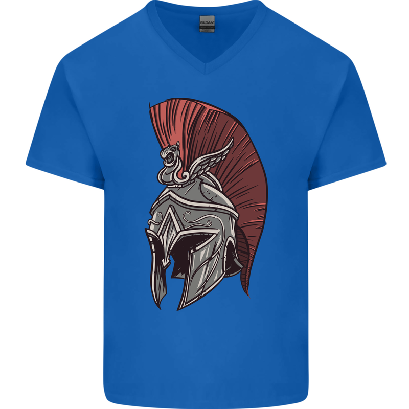Roman Helmet Bodybuilding Gym Spartan Mens V-Neck Cotton T-Shirt Royal Blue