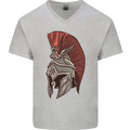 Roman Helmet Bodybuilding Gym Spartan Mens V-Neck Cotton T-Shirt Sports Grey