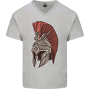 Roman Helmet Bodybuilding Gym Spartan Mens V-Neck Cotton T-Shirt Sports Grey