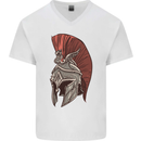 Roman Helmet Bodybuilding Gym Spartan Mens V-Neck Cotton T-Shirt White