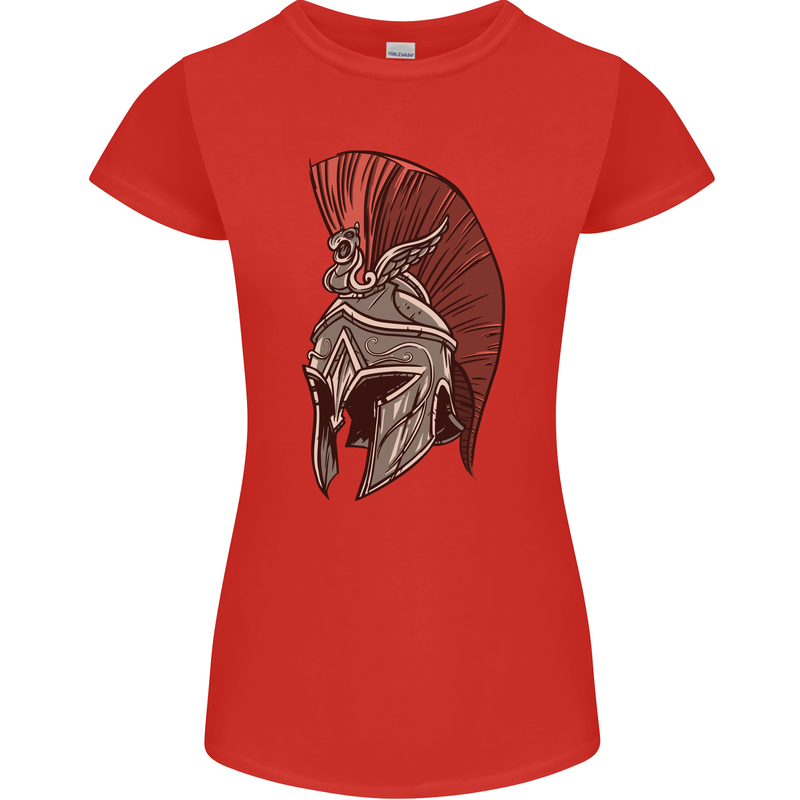 Roman Helmet Bodybuilding Gym Spartan Womens Petite Cut T-Shirt Red