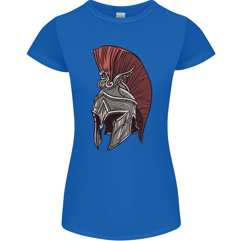 Roman Helmet Bodybuilding Gym Spartan Womens Petite Cut T-Shirt Royal Blue