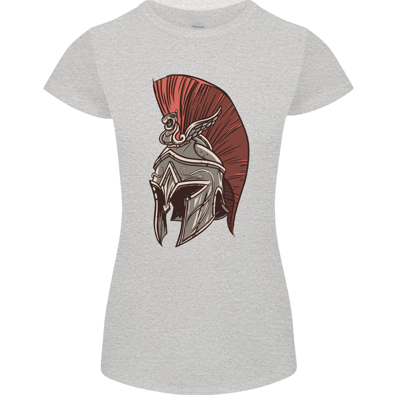 Roman Helmet Bodybuilding Gym Spartan Womens Petite Cut T-Shirt Sports Grey