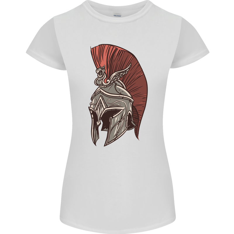 Roman Helmet Bodybuilding Gym Spartan Womens Petite Cut T-Shirt White