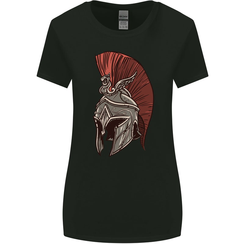 Roman Helmet Bodybuilding Gym Spartan Womens Wider Cut T-Shirt Black