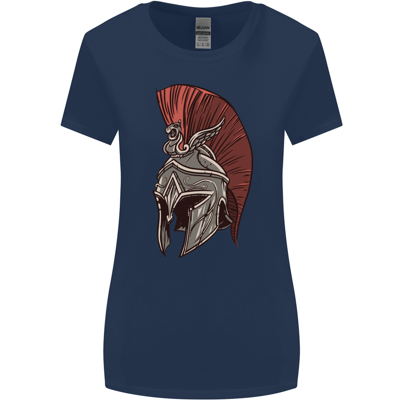 Roman Helmet Bodybuilding Gym Spartan Womens Wider Cut T-Shirt Navy Blue