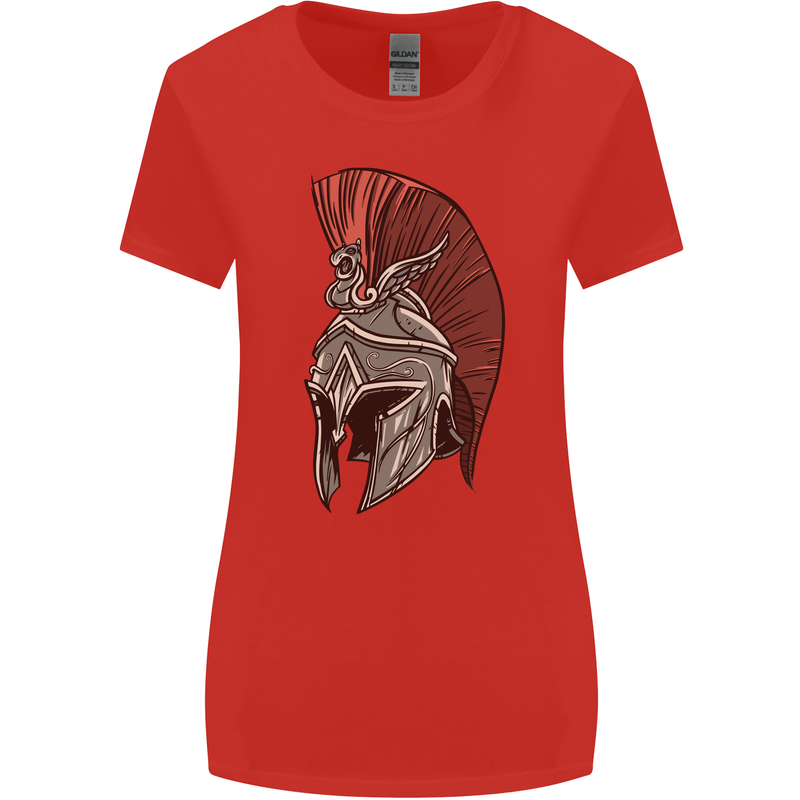 Roman Helmet Bodybuilding Gym Spartan Womens Wider Cut T-Shirt Red