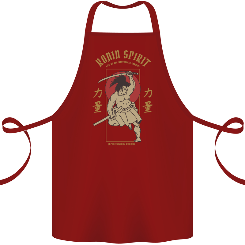 Ronin Spirit Samurai Japan Japanese Cotton Apron 100% Organic Maroon